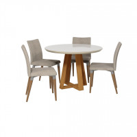 Manhattan Comfort 2-10185511011453 Duffy 45.27 Modern Round Dining Table and Charles Dining Chairs in Off White and Dark Grey - Set of 5